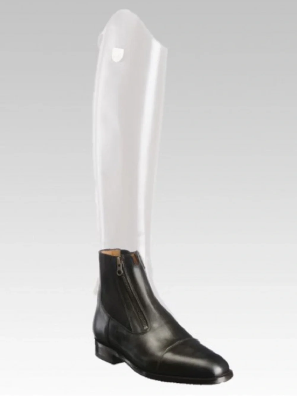 Tucci EZ Short Boots Double Zipper Stretch Panel Leather Black Riding Paddock 43